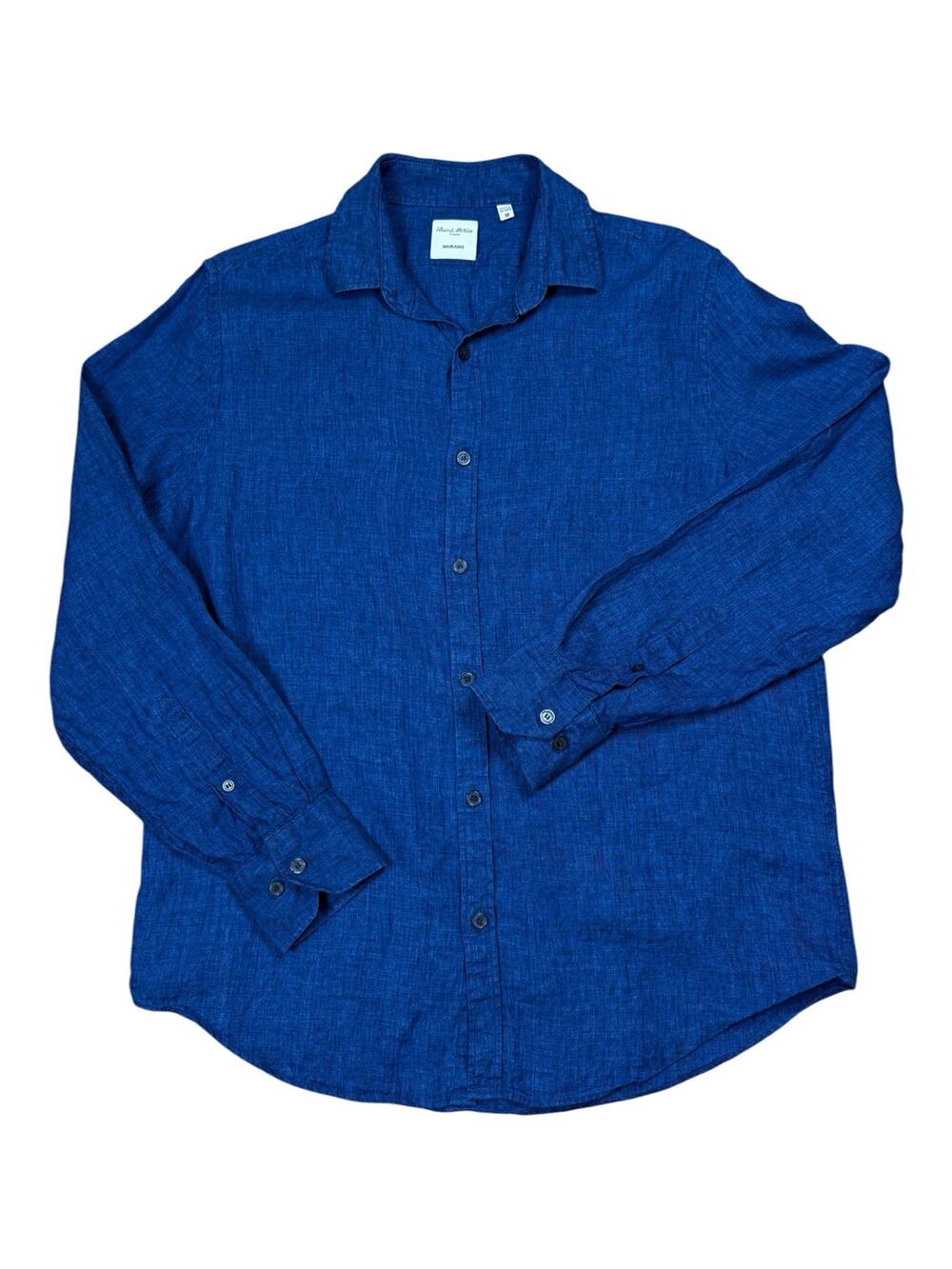 Murano Baird McNutt 100% Linen Long Sleeve Button Up Shirt Men's Medium Blue